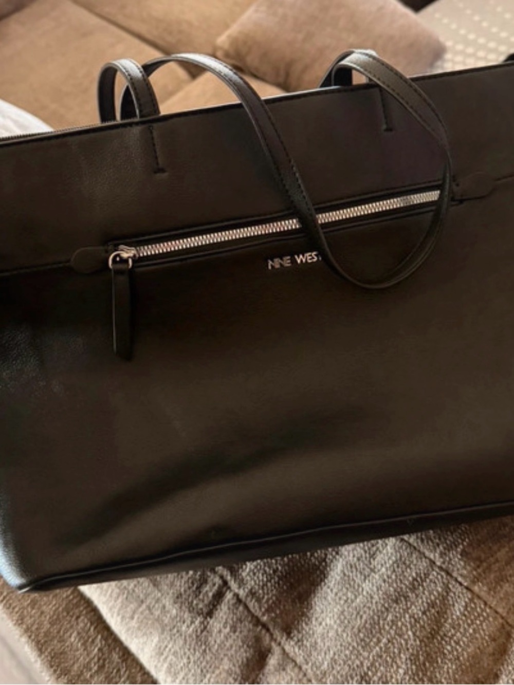 Nine West Black Leather Tote Bag